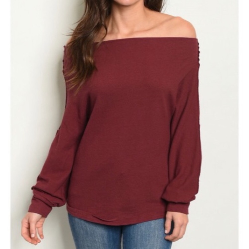Red wine off shoulder blouse